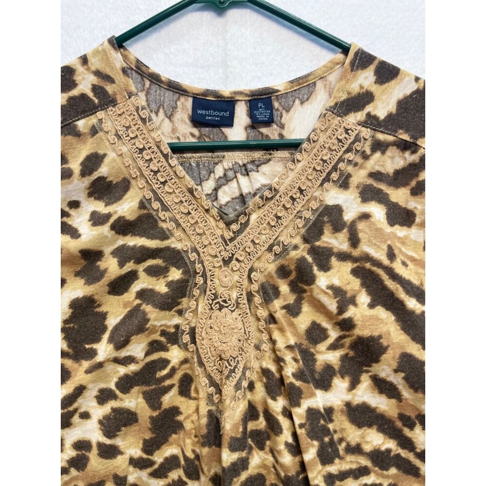 Westbound Petites Animal Print Blouse Quarter Sleeve Pullover Size Petite Large - Picture 2 of 7